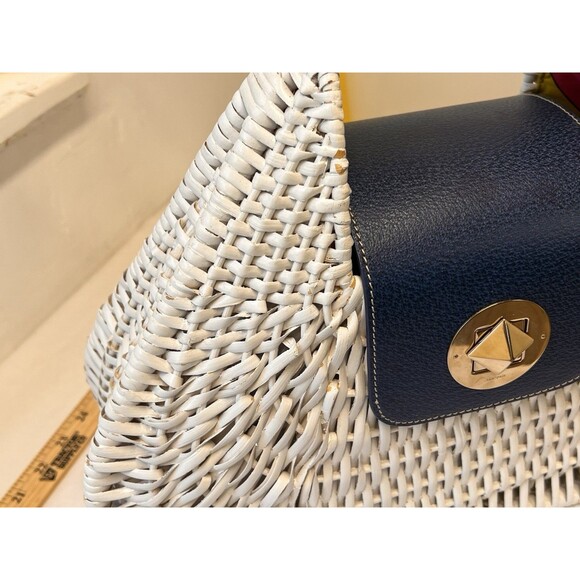 Kate Spade Ivory Navy SANTIAGO ALEK PLANTATION WICKER BAG Handbag - Picture 16 of 16
